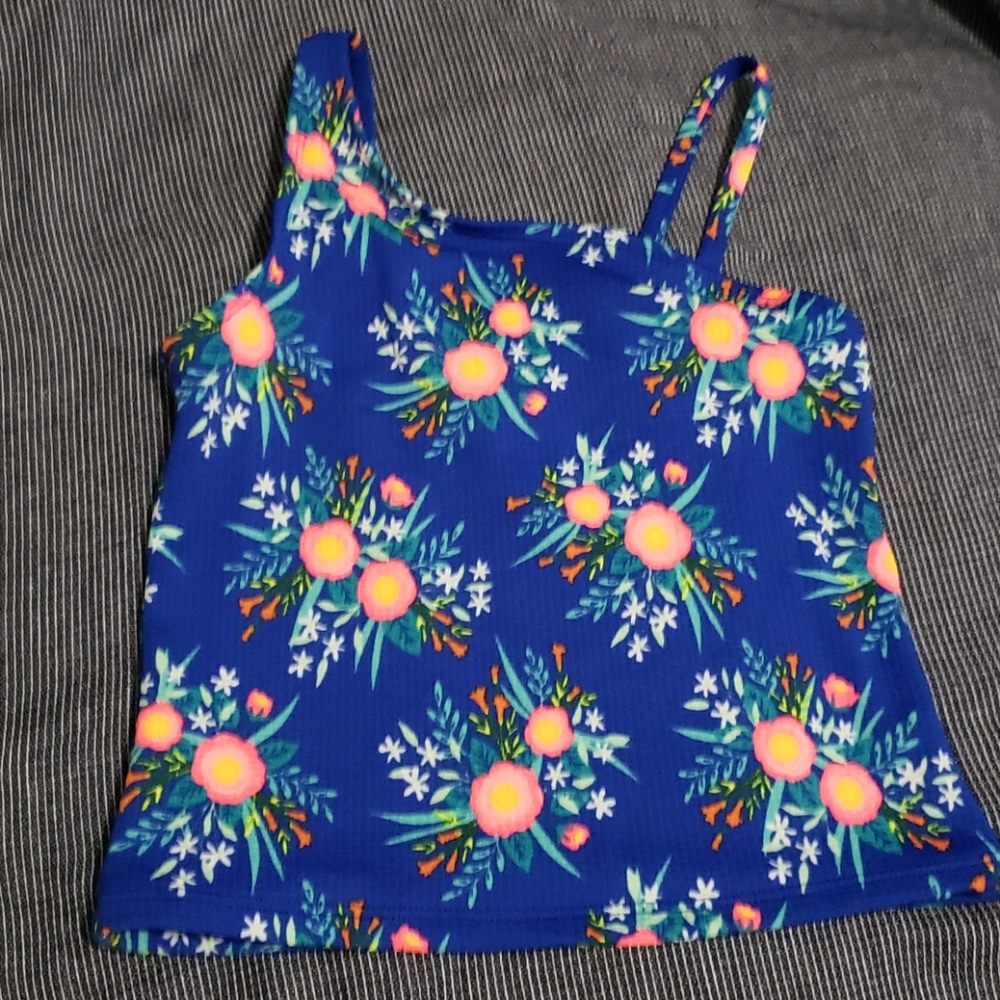Cat&Jack Blue Floral Tankini Top Girl Size S 6-6X
